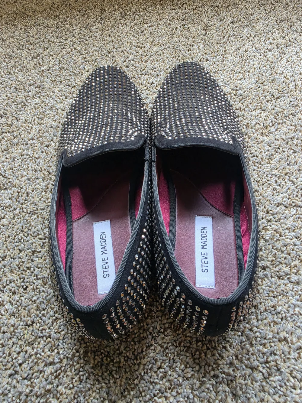 RARE Steve Madden Black Studded Slip-On Loafers
